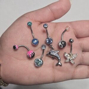 7x Mixed Style Belly Button Navel Rings Piercing Jewelry Dolphin Butterfly Angel